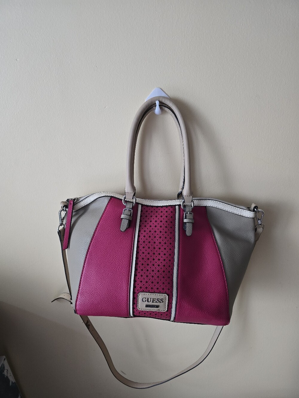 GUESS Pink & Tan Colorblock Satchel Large